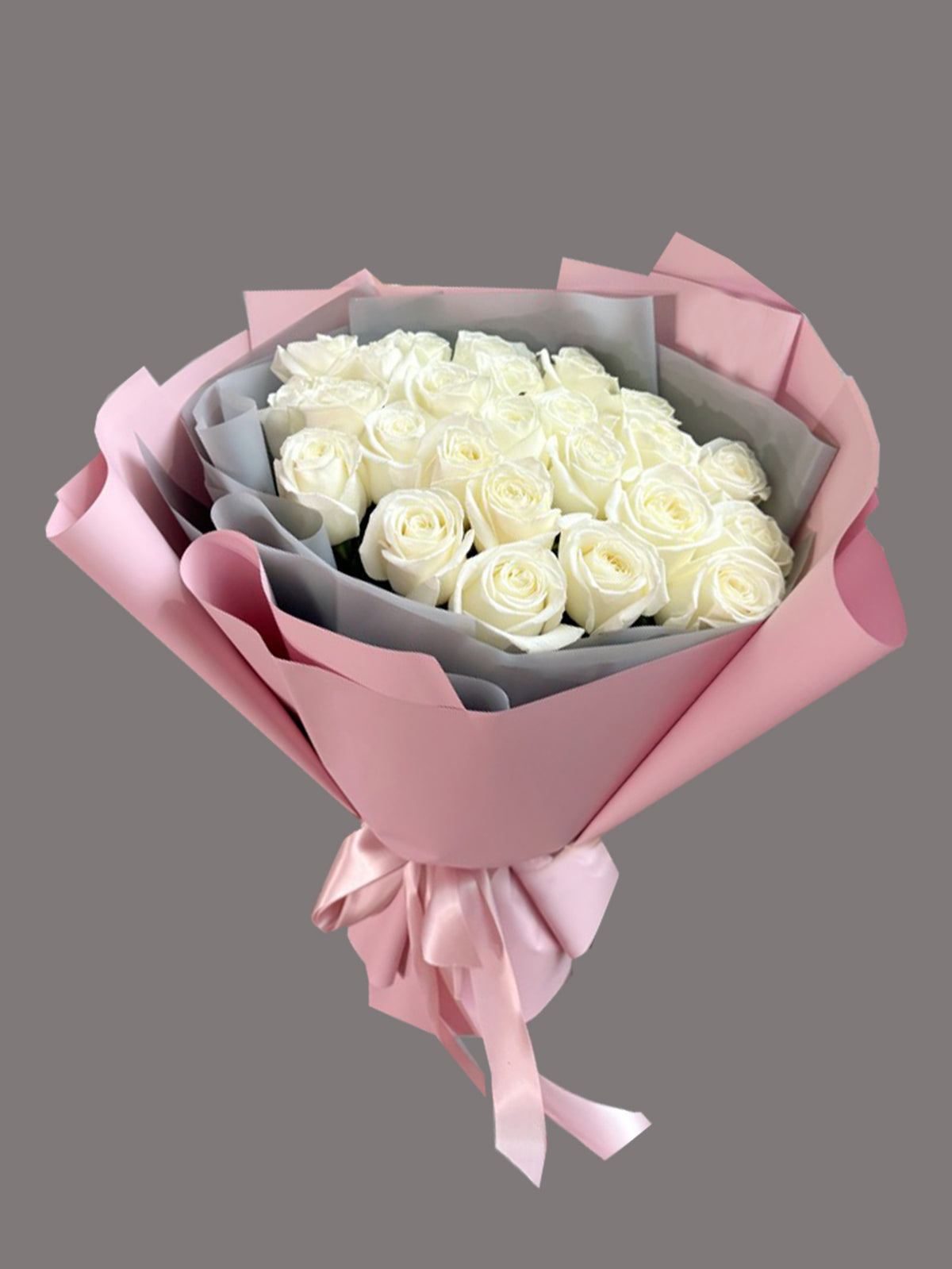 Classic White Rose Blush Paper Hand Tied Bouquet