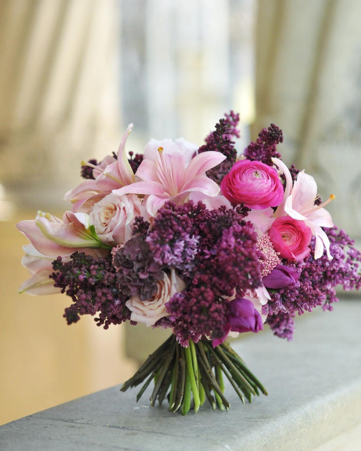 Deep Purple Lilac & Pink Lily Bridal Bouquet