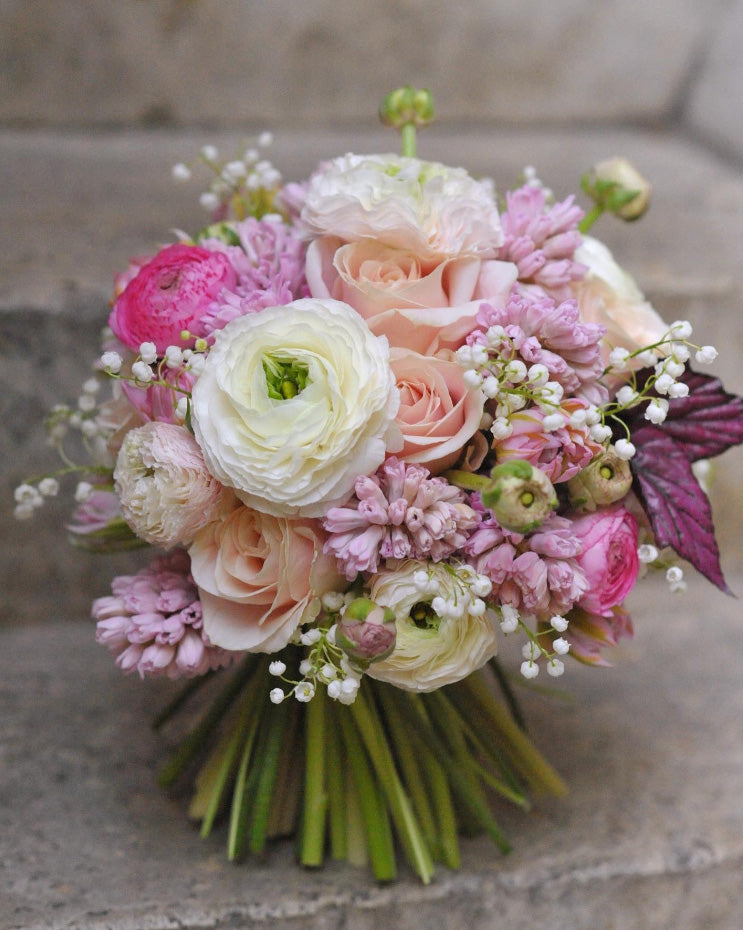 White Ranunculus & Lily of the Valley Bridal Bouquet