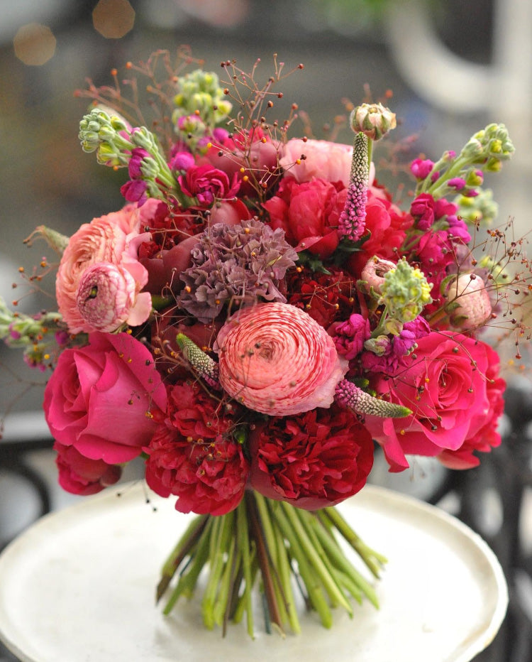 Crimson Peony & Magenta Ranunculus Bridal Bouquet