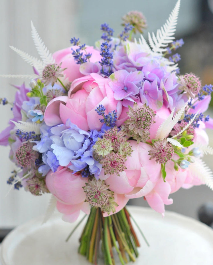 Pink Peony & Pastel Hydrangea Meadow Bridal Bouquet