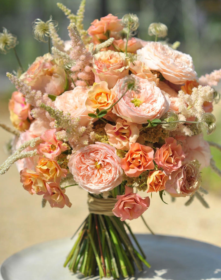 Peach Juliet Rose & Astilbe Meadow Bridal Bouquet