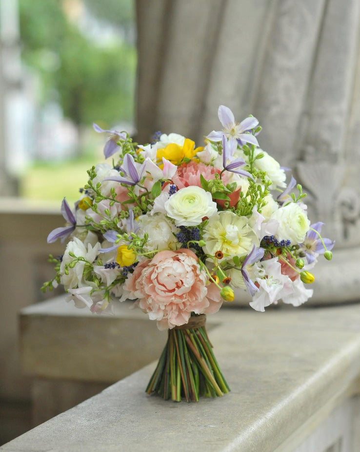 Peach Peony & Lavender Clematis Meadow Bridal Bouquet