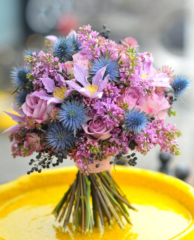 Lavender Rose & Blue Thistle Wildflower Bridal Bouquet