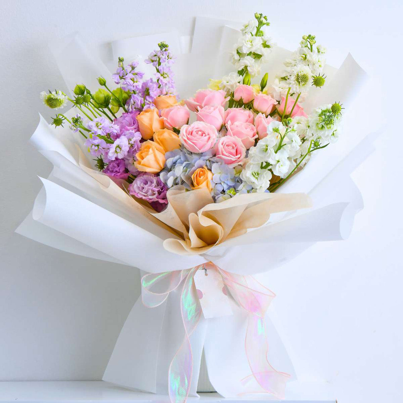 Pastel Rose & Mixed Matthiola Bouquet