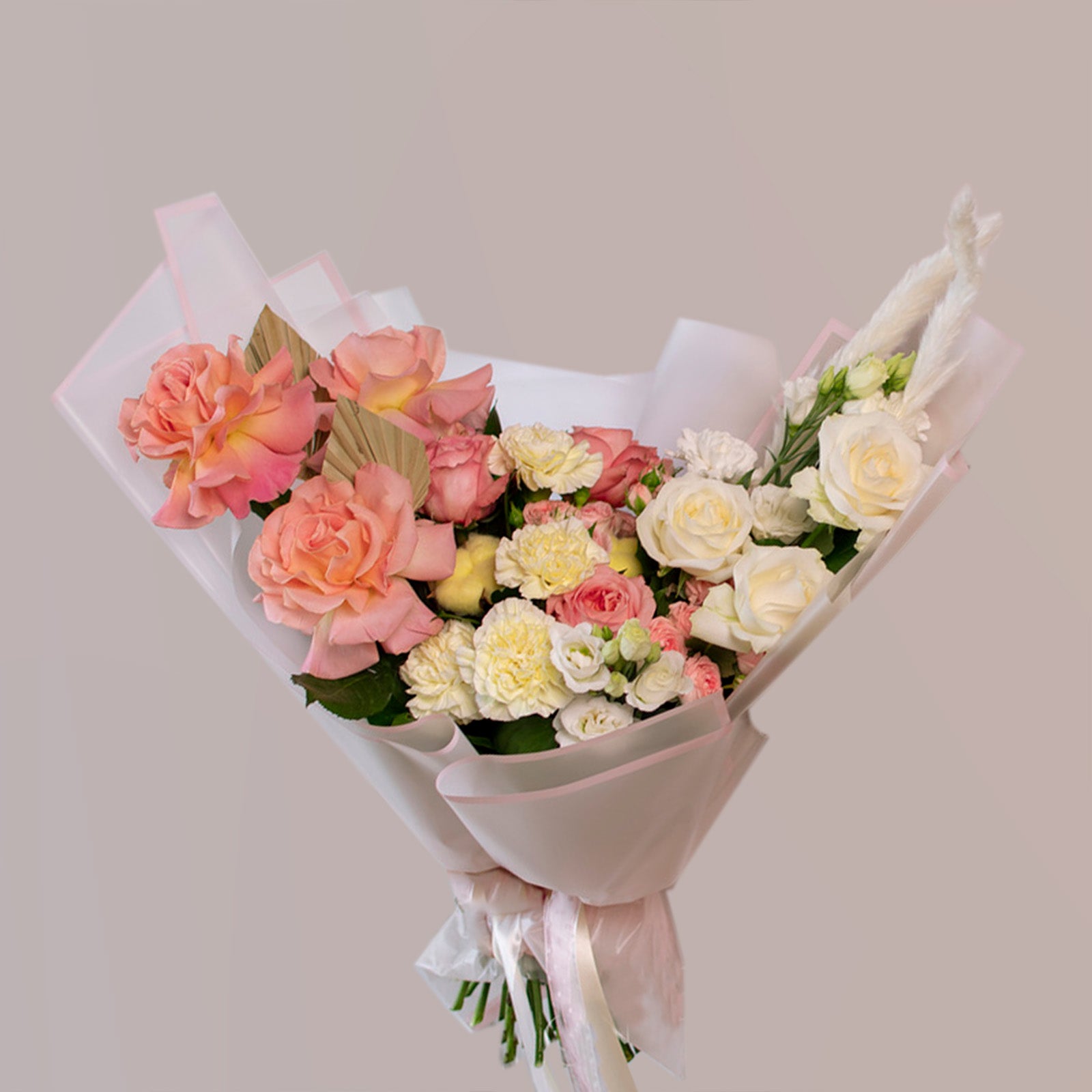 Peach Rose & Cream Carnation Bouquet