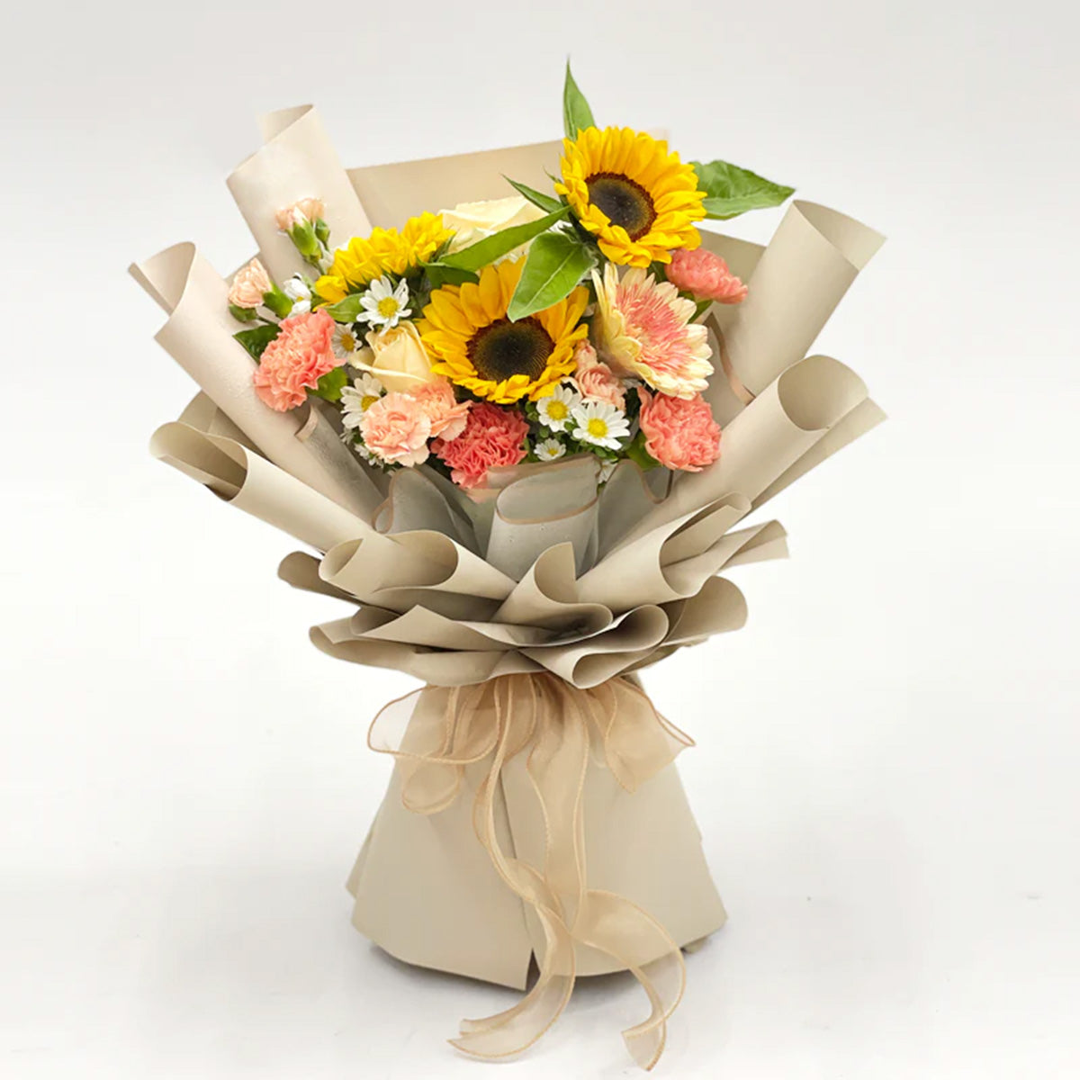 Sunflower & Peach Carnation Bouquet
