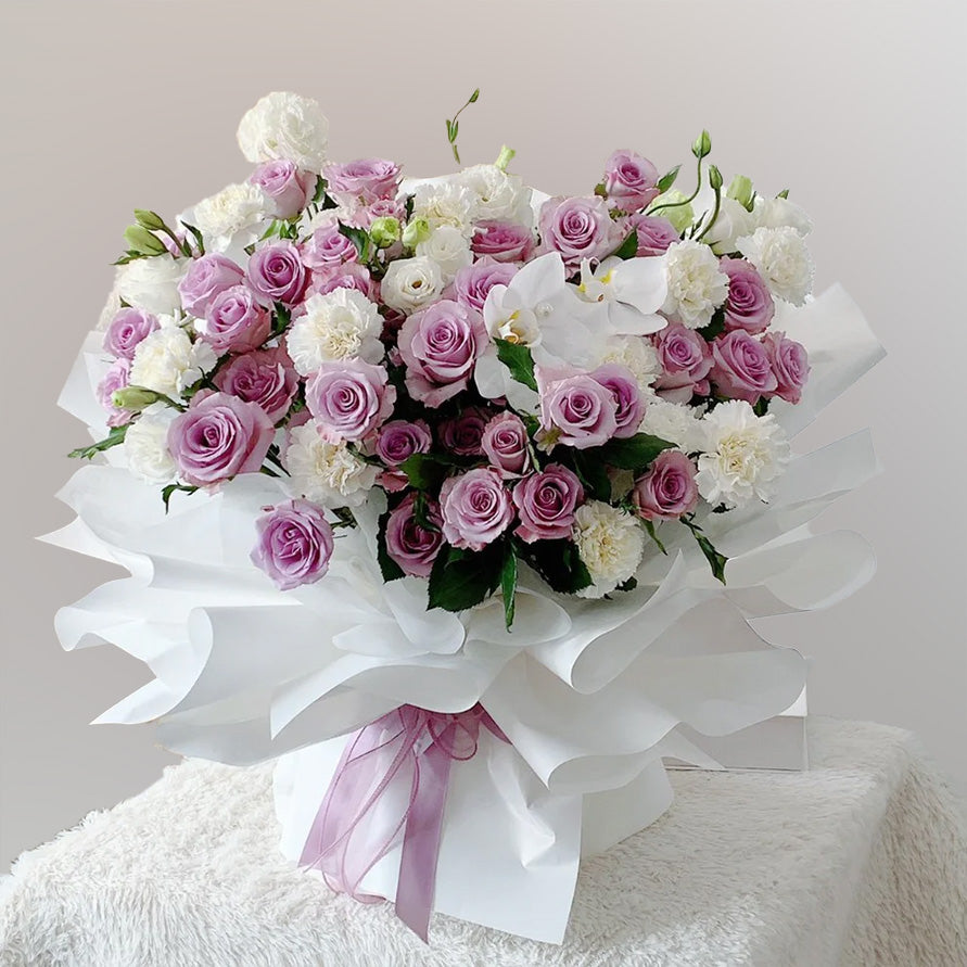 Lavender Rose & White Orchid Bouquet
