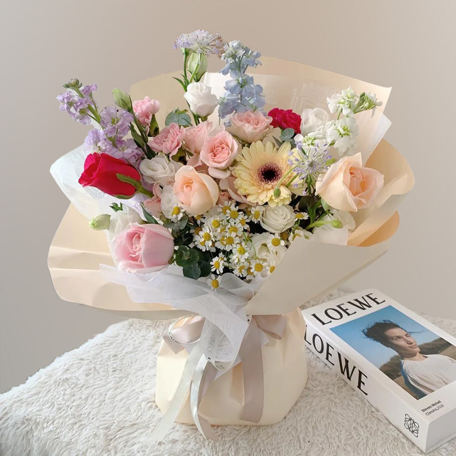 Peach Rose & Pastel Gerbera Bouquet