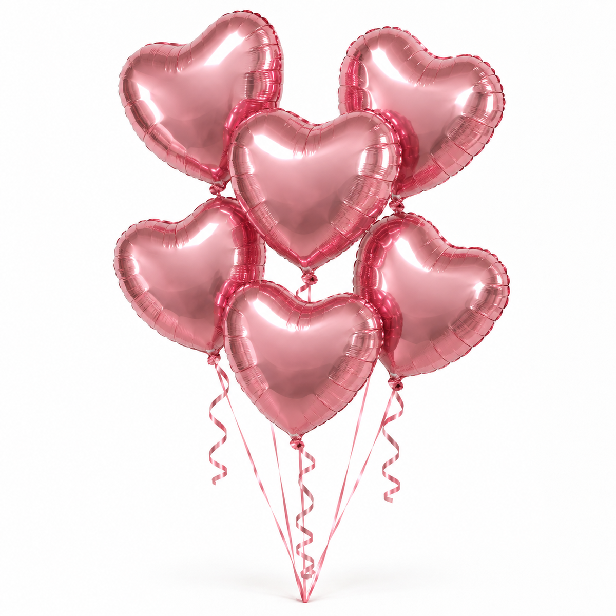 Pink Heart Balloons — 6 pc set — studio view