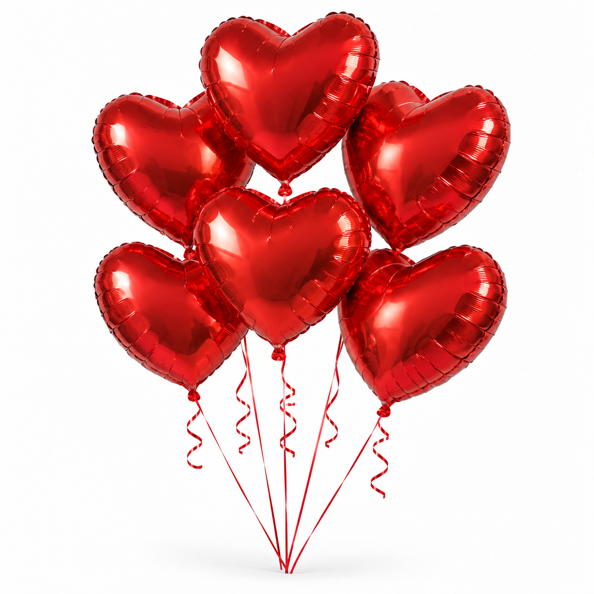 Red Heart Balloons — 6 pc set — studio view