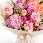 Blush After Dark, deep-purple and pink roses, pink hydrangea, anthuriums and purple lisianthus, floral detail