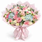 Soft Focus, soft roses and hydrangea in light pink wrapping