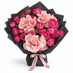 French Ruffle, peony-style spray roses and French roses in black wrapping