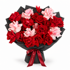 Love, Softened, red and blush roses in black wrapping