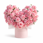Pink-Hearted main view, pink roses in a light pink Rosarium box