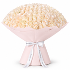 365 white roses in light pink wrapping with a Rosarium ribbon