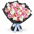 Blush, with Love: pink roses and white and pink flowers in black wrapping