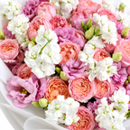 Blush, with Love: close-up of pink roses and white and pink flowers