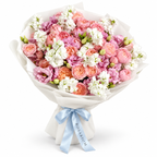 Blush, with Love: pink roses and white and pink flowers in off-white wrapping
