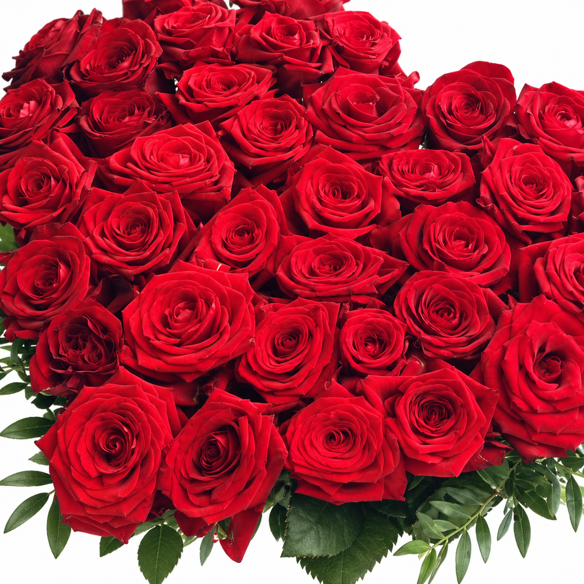 Heart in Red: close-up of red roses arranged as a heart