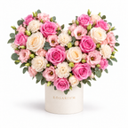 Soft-Hearted: pink and ivory roses, cream carnations and greenery in an off-white Rosarium flower box